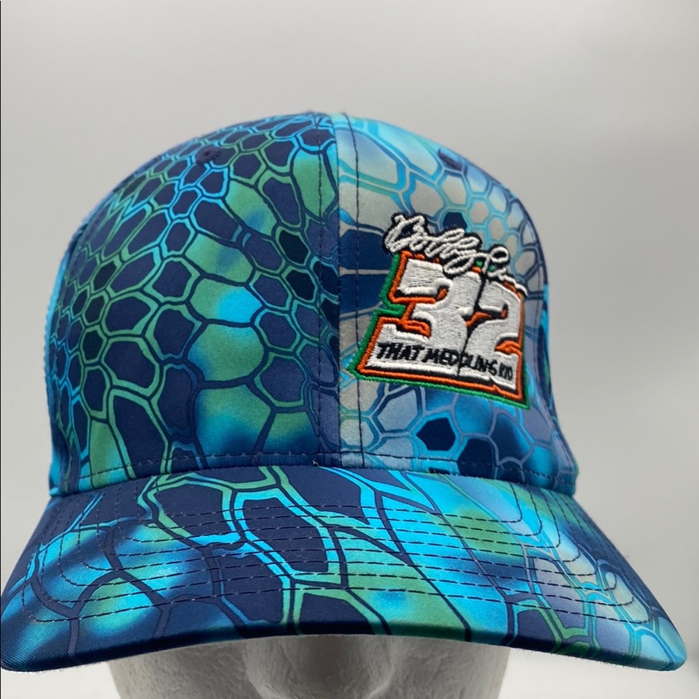 Colby P. #32 The Meddling Kid Blue and Green Patterned Flex Fit Cap